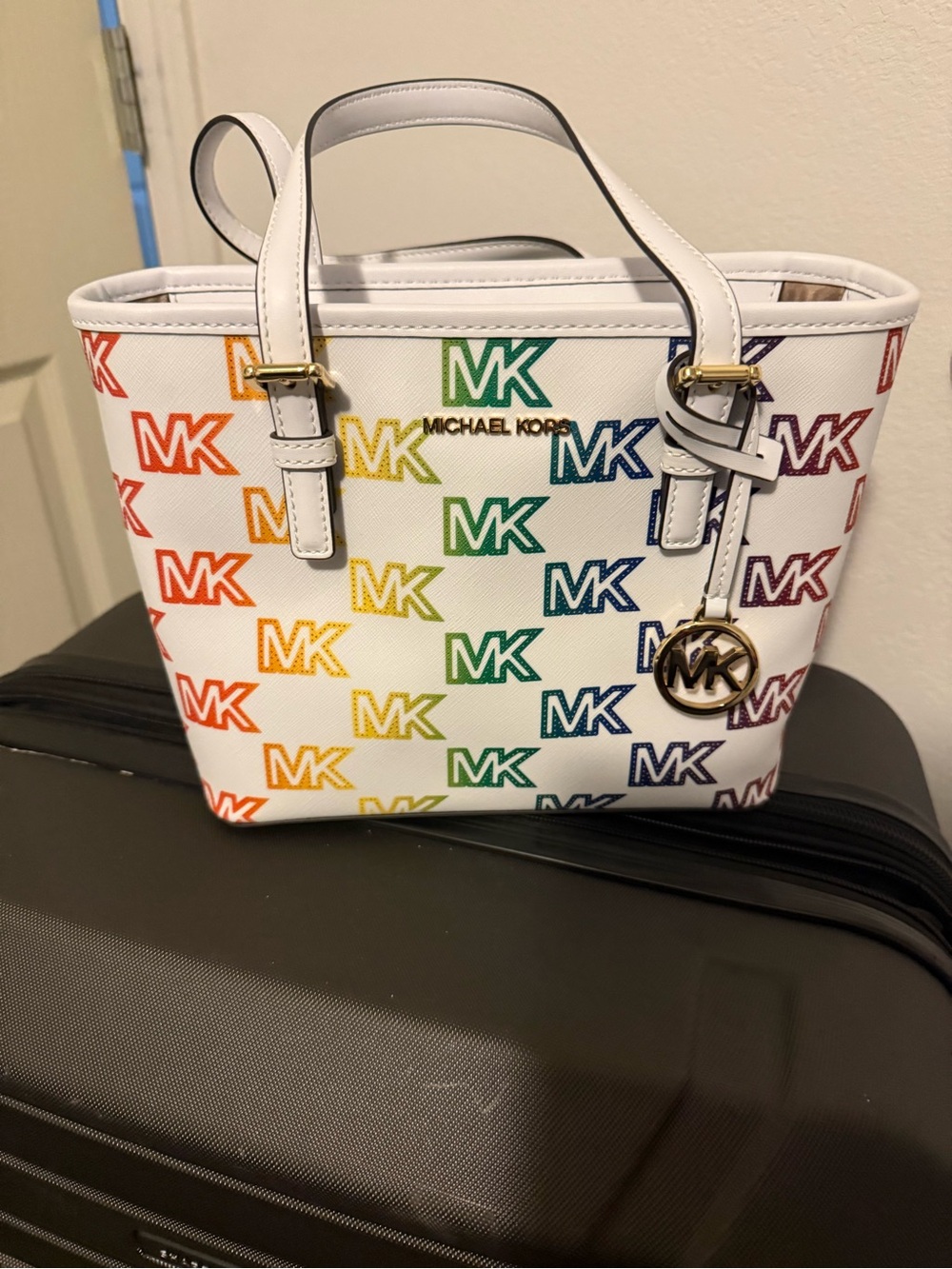 Michael Kors White Rainbow MK Signature Tote